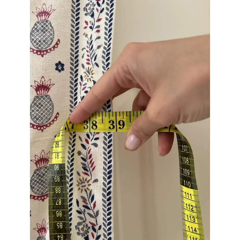 Pineapple Floral Stripe Curtain Panel Ivory Blue Pink Boho 39x57 Tab Top - Picture 6 of 7